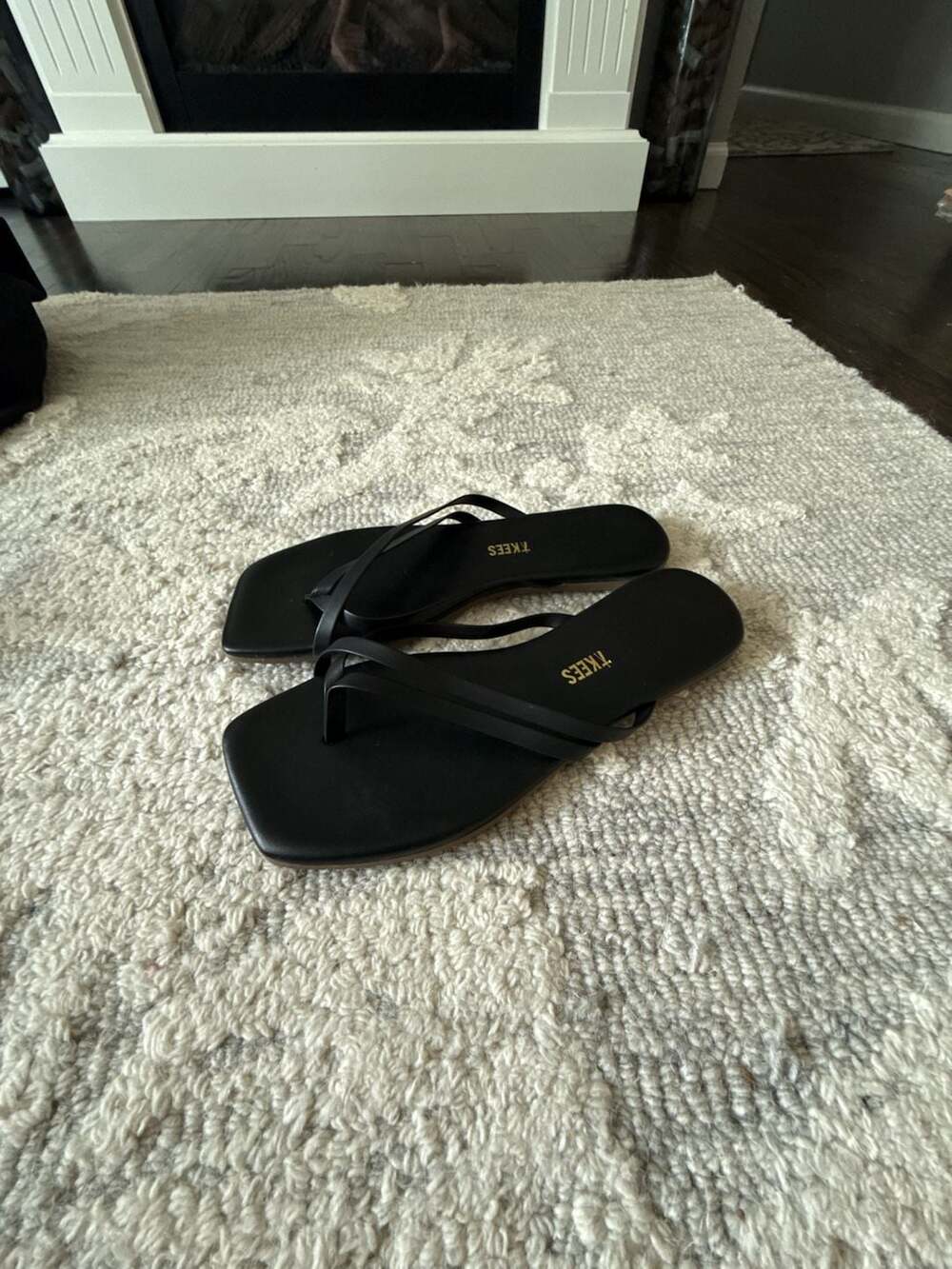 TKEES Women's Square Toe Lily Flip Flop, Black, Size 8